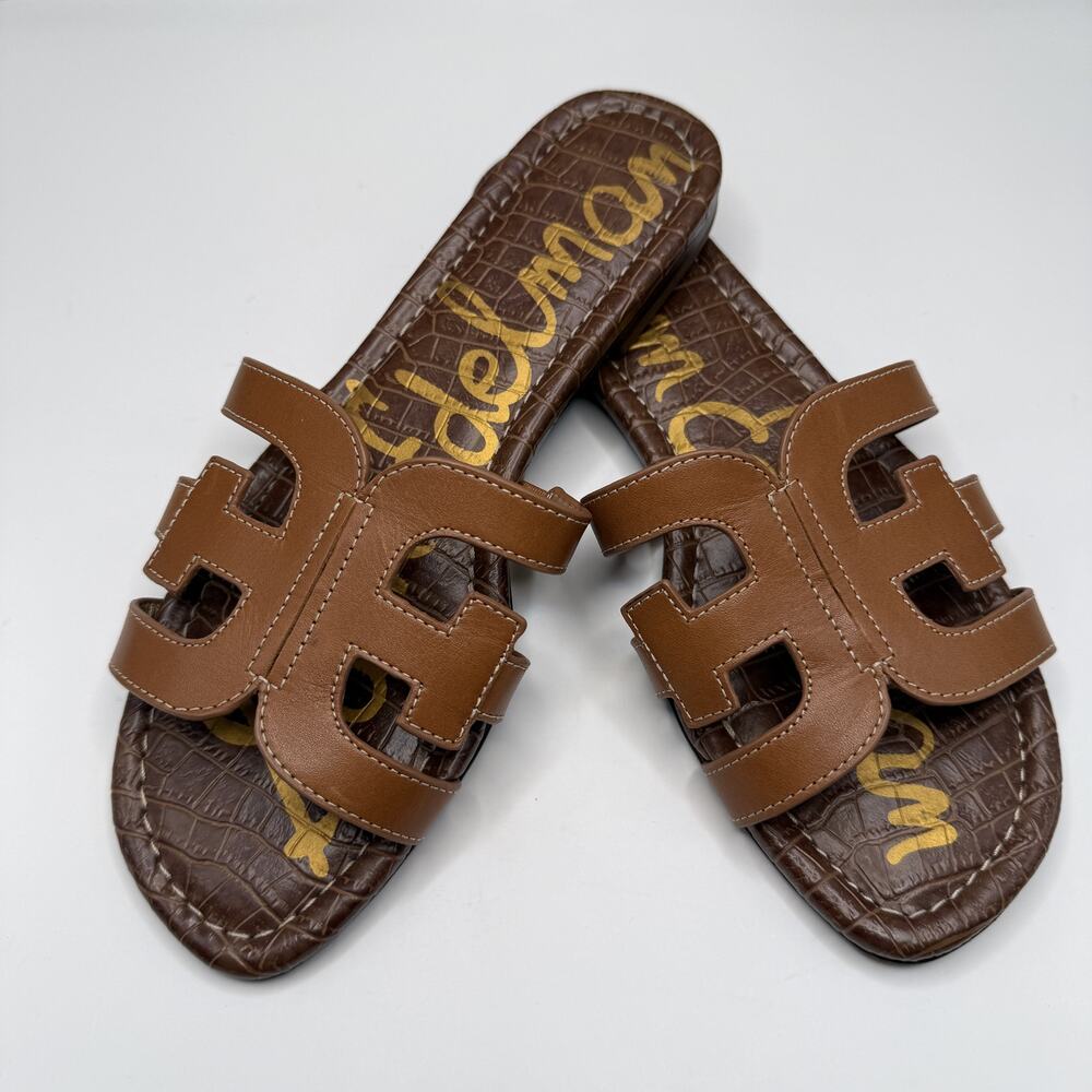 Sam Edelman Bay Slide Sandals Leather saddle brown Sz 8 1/2